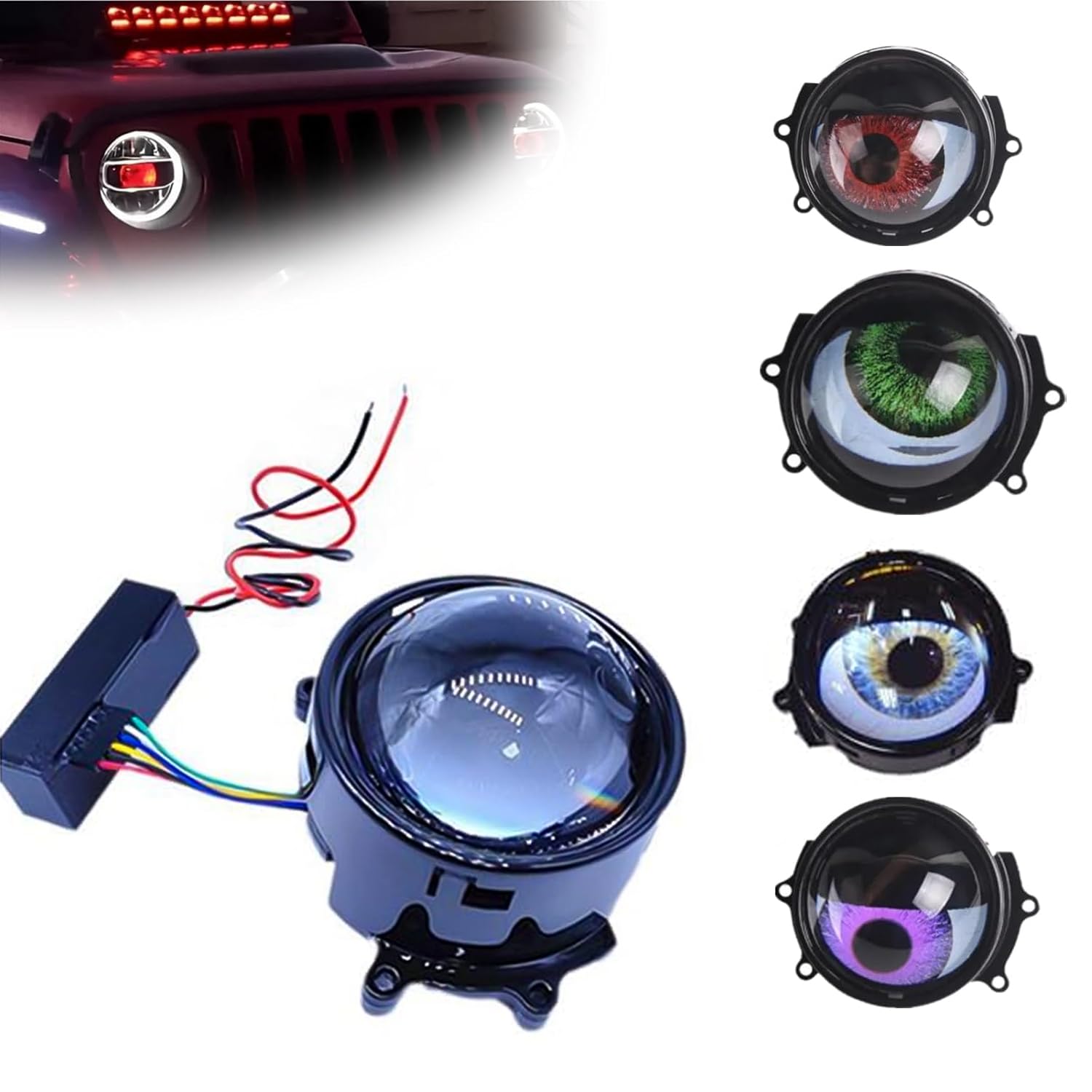 USB Devil Eye Demon Evil Eye Scheinwerfer, 2024 Neue Dynamische Teufelsaugen Autoscheinwerfer mit einstellbarem Augenmuster, 12V LED Teufelsaugen Auto Scheinwerfer, Mini Projektor Linse Licht von Wmool