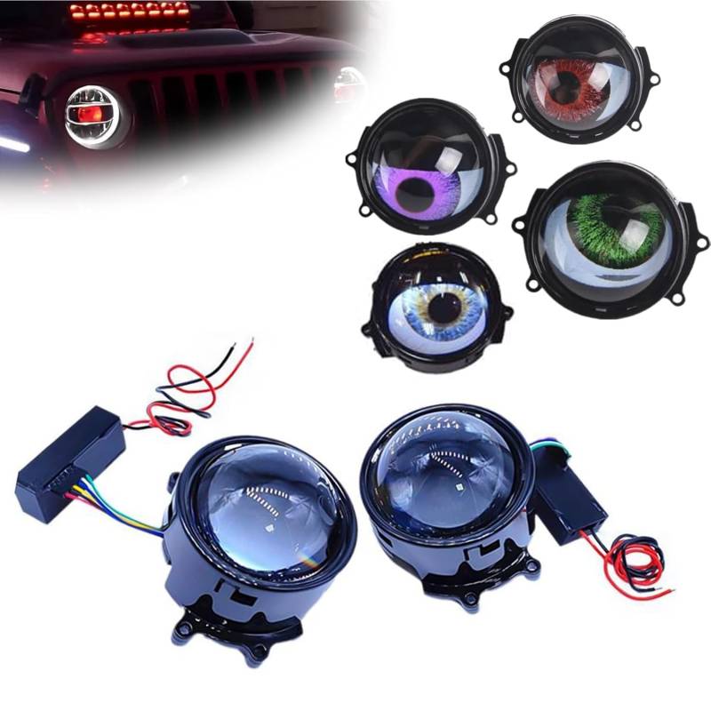 USB Devil Eye Demon Evil Eye Scheinwerfer, 2024 Neue Dynamische Teufelsaugen Autoscheinwerfer mit einstellbarem Augenmuster, 12V LED Teufelsaugen Auto Scheinwerfer, Mini Projektor Linse Licht von Wmool