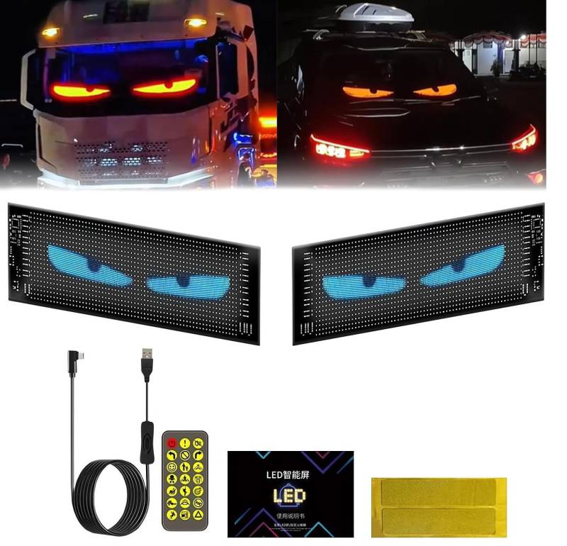 Wmool Devil Eyes Licht für Autos, Programmierbare Flex Auto LED Anzeige, Bluetooth Display, 3D Auto Devil Eye Demon Evil Eyes Scheinwerfer, USB LED Dynamische Teufelsaugen Licht für Autos, Store, von Wmool