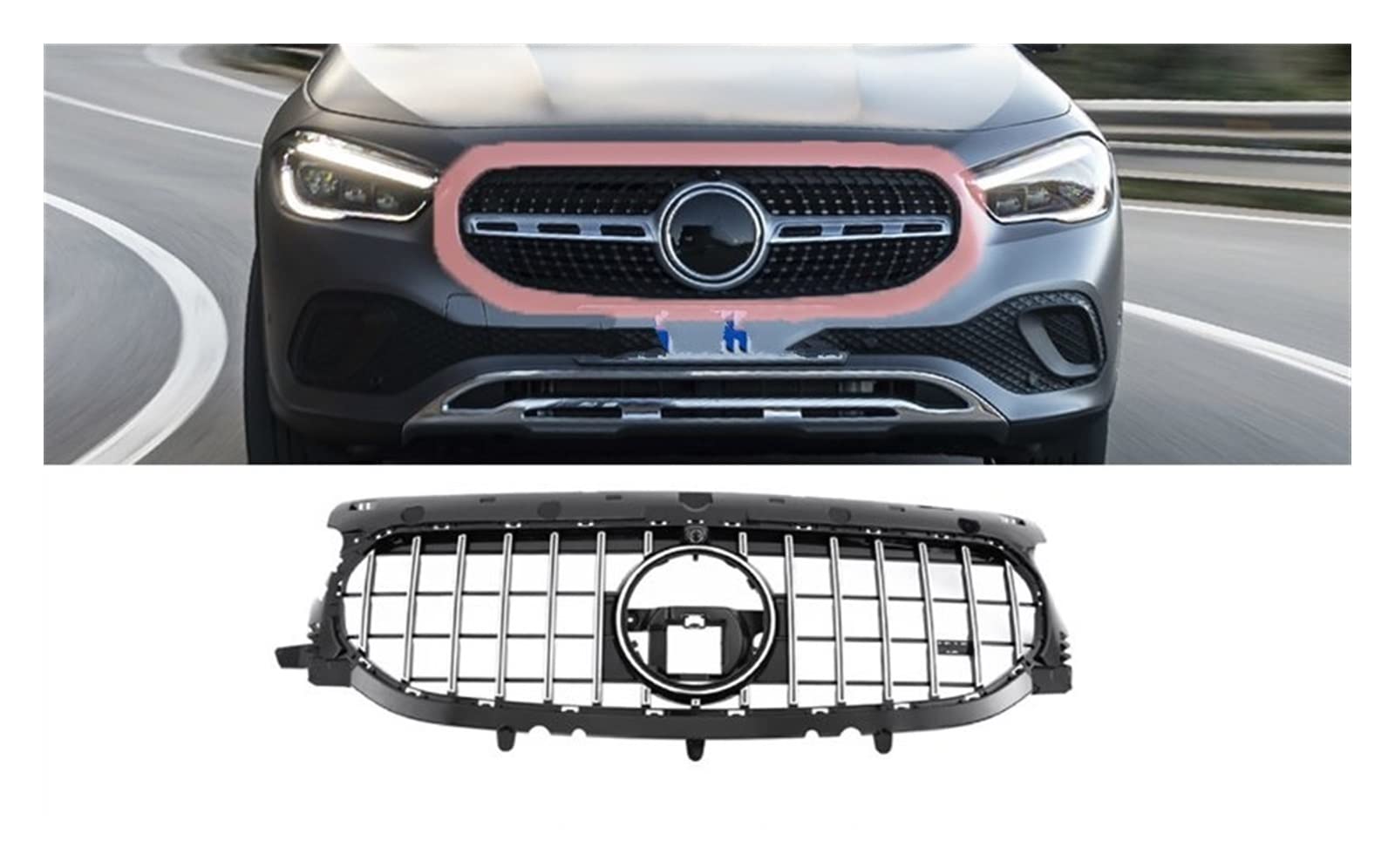 Auto Frontgrill Auto Kühlergrill Frontgrill Im GLA45-Stil Für GLA-Klasse H247 2020 2021 2022 2023 2024 Für GLA 180 Für GLA 200 Für GLA 220 Nicht Für GLA 45 Für AMG(Base Model - Silver) von Wnfmjqe