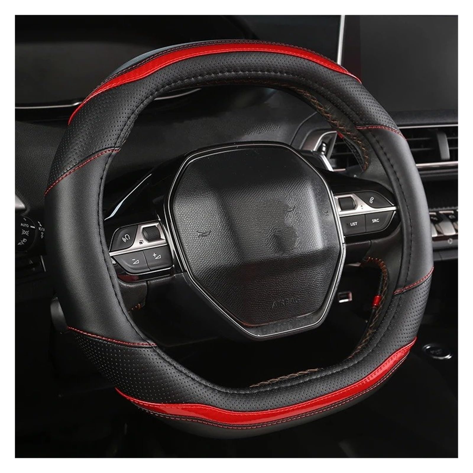 Auto-Innentürgriff Für Peugeot 3008 4008 5008 Auto Lenkrad Abdeckung Carbon Fiber PU Leder Auto Zubehör Innen Autoinnenraumtürgriff(Rot) von Wnfmjqe