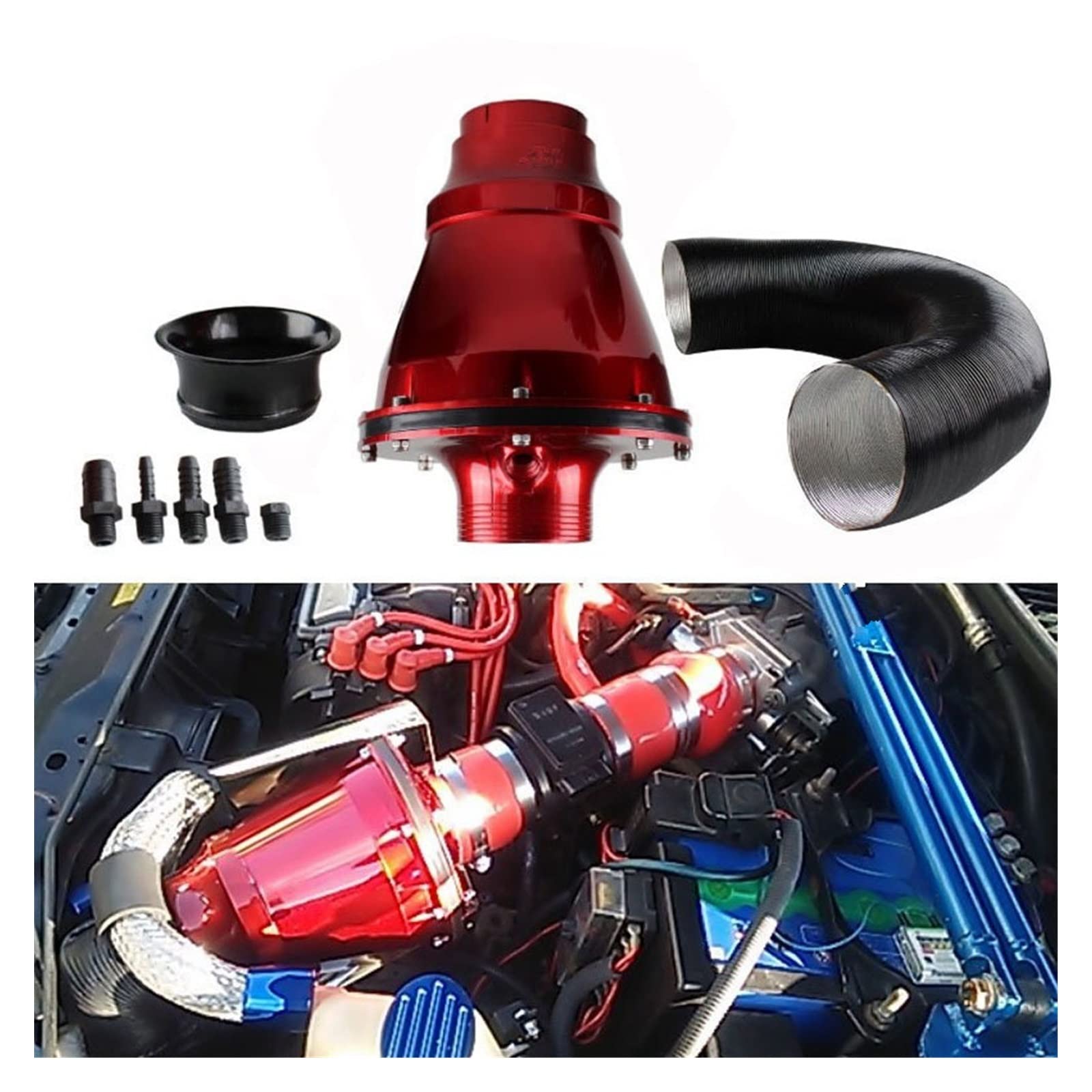 Lufteinlassschlauch Auto Ansaugrohr 3 Zoll 76 Mm Luftfilter Pilzkopf Air Power Intake Faltenbalg Filter Auto SUV High Flow Kaltlufteinlass Reiniger Trim(Rot) von Wnfmjqe