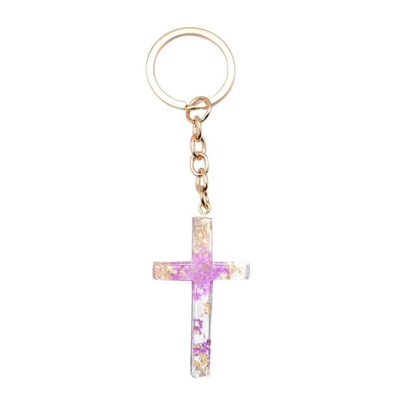 Woedpez JesusChristian Kreuz Schlüsselanhänger Trockenblume Glitzer Dekoration Anhänger Handtasche HängenChrams Auto Schmuckstück Zubehör Geschenk von Woedpez