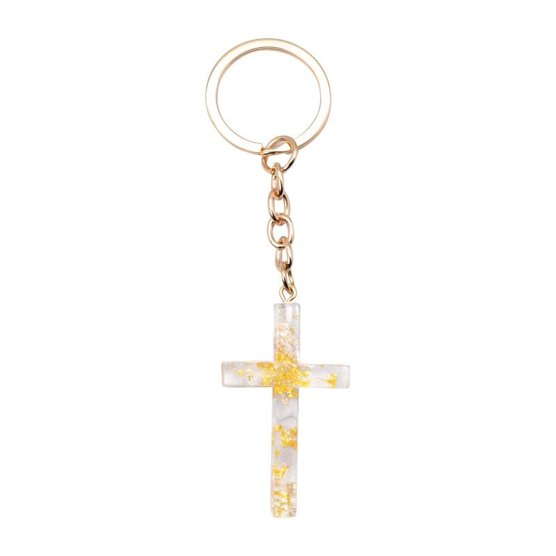 Woedpez JesusChristian Kreuz Schlüsselanhänger Trockenblume Glitzer Dekoration Anhänger Handtasche HängenChrams Auto Schmuckstück Zubehör Geschenk von Woedpez