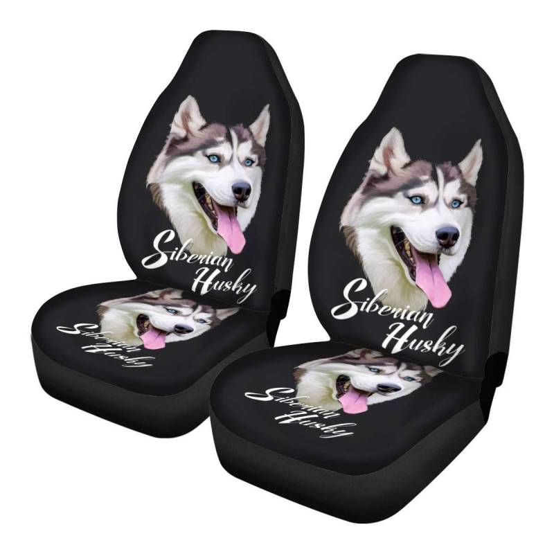 Woisttop Siberian Husky Autositzbezüge, vollständiges Set mit 2 flexiblen elastischen Luftkissen-Matten, universell passend für Autos, LKWs, Lieferwagen von Woisttop