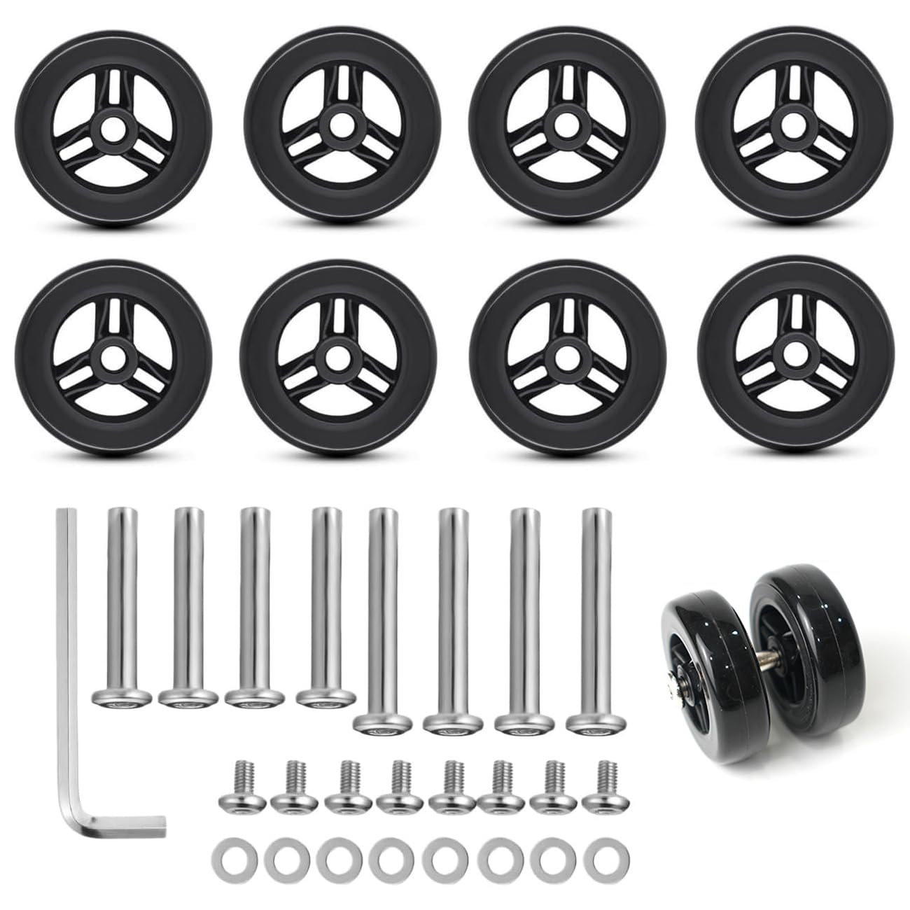 Ersatz-Set für Gepäckreifen, Ersatzrollen, starke Tragfähigkeit, abnehmbare Gepäckräder, Reparatur-Set für Koffer, 50 mm x 16 mm von Wokyo