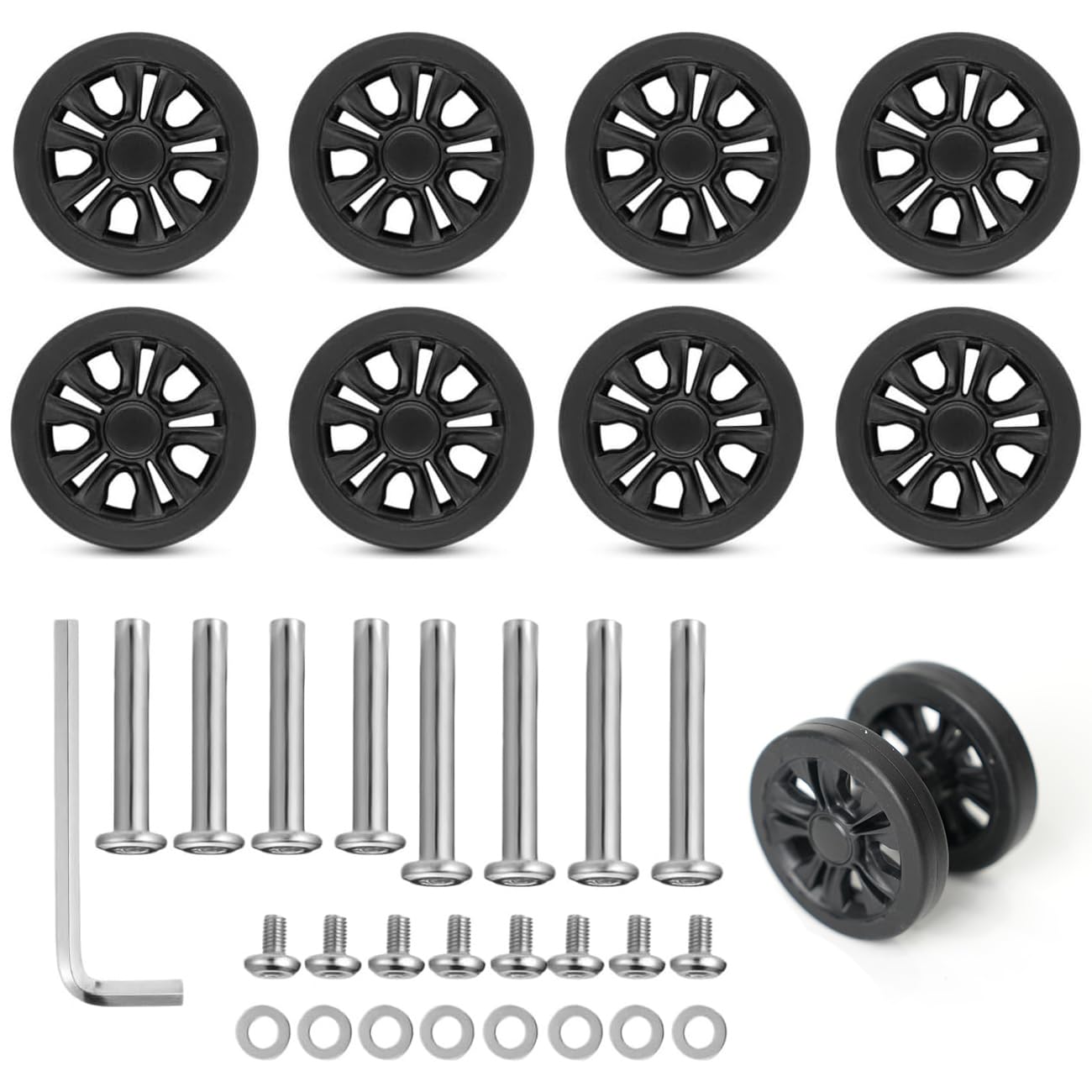 Ersatz-Set für Gepäckrollen, 55 mm x 12 mm, Ersatzrollen, 360 Grad drehbar, rutschfest, abnehmbare Gepäckräder, Reparatur-Set für Trolley, Tasche, Reisebox von Wokyo