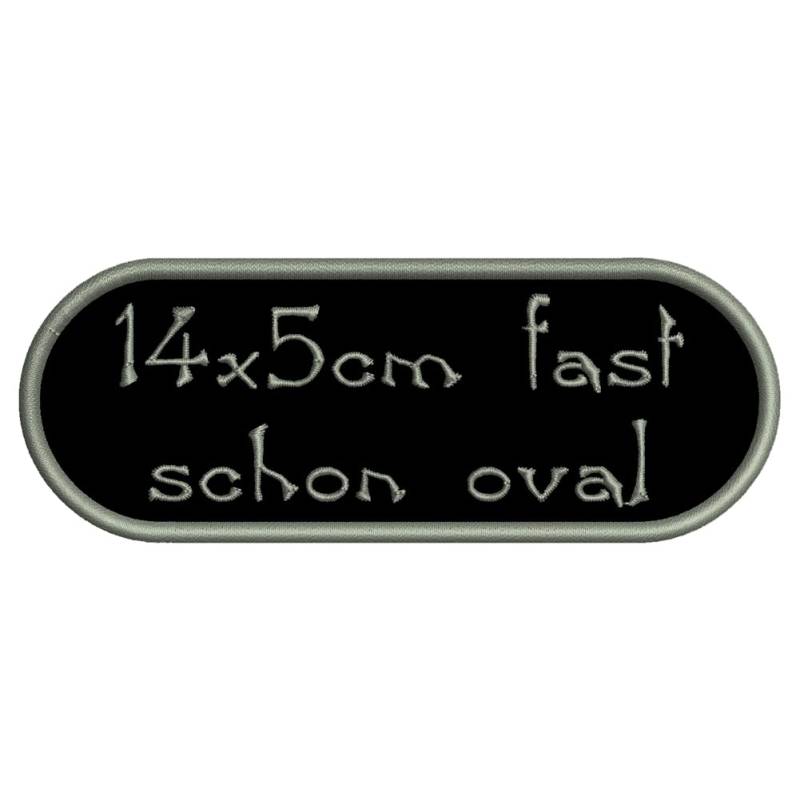 Rechteckiger Aufnäher Rec3 mit stark abgerundeten Ecken - für Deinen Wunschtext - viele Farben und Größen zur Auswahl - 14x5cm - personalisiert von Wolfszeit