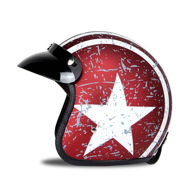 Woljay 3/4 Offener Sturzhelm, Helmet Motorrad-Helm Jet-Helm Scooter-Helm Halbhelme Motorrad Helm Flat mit Rebellen Star Graphic Rot Weiß (M) von Woljay