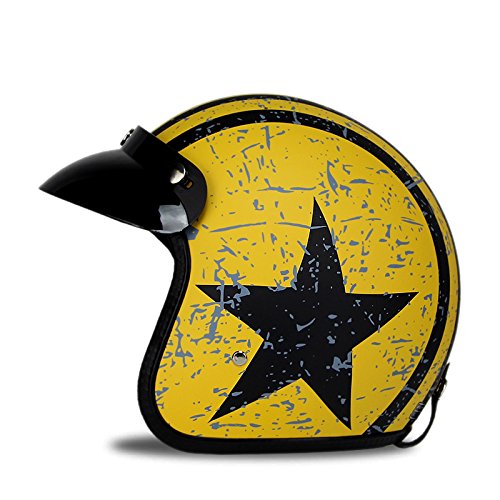 Woljay 3/4 Offener Sturzhelm, Helmet Motorrad-Helm Jet-Helm Scooter-Helm Halbhelme Motorrad Helm Flat mit Rebellen Star Graphic Schwarz Gelb (M) von Woljay