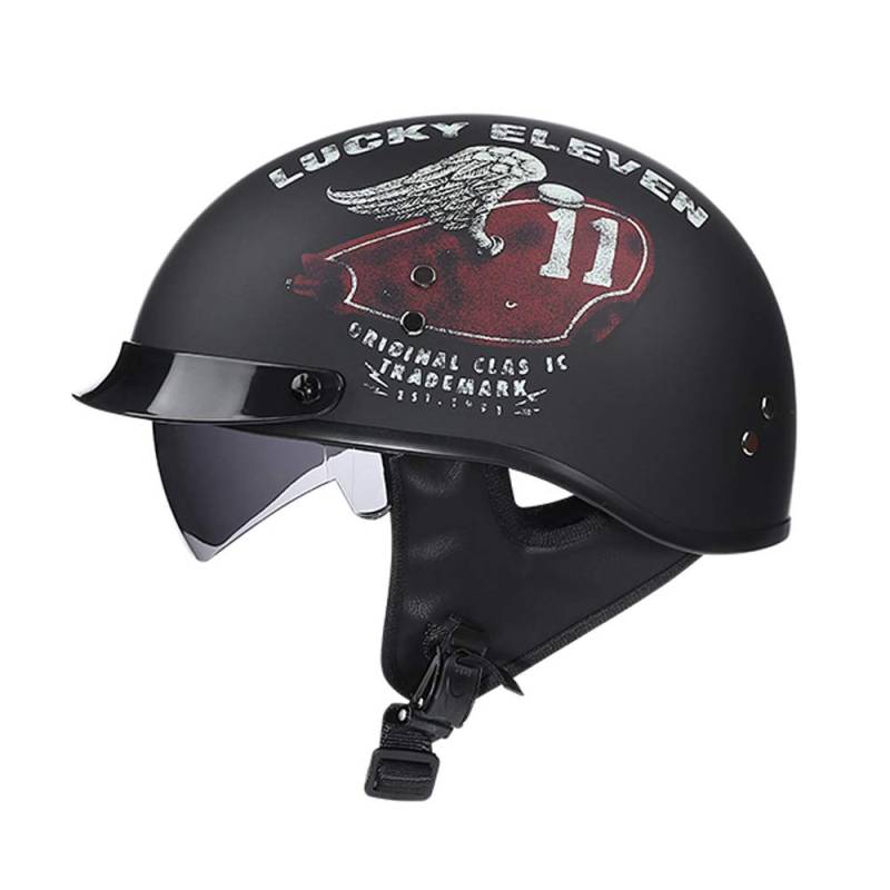 Woljay Halbhelme Motorrad Helm Halbschale Helm mit Built-in Visier mit Built-in Visier (XXL, Lucky Eleven) von Woljay