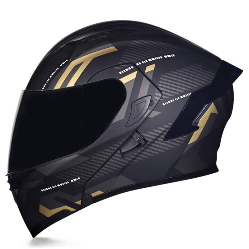 Woljay Integralhelm Klapphelm Motorrad Modularer Helm Motorrad Doppelvisier für Erwachsene Männer Frauen Moped Street Racing DOT / ECER22-05 Approved (Count Black Gold - Smoke Visor,XXL) von Woljay