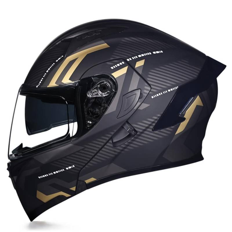 Woljay Integralhelm Klapphelm Motorrad Modularer Helm Motorrad Doppelvisier für Erwachsene Männer Frauen Moped Street Racing DOT / ECER22-05 Approved (Count Black Gold - Transparent Visor,M) von Woljay