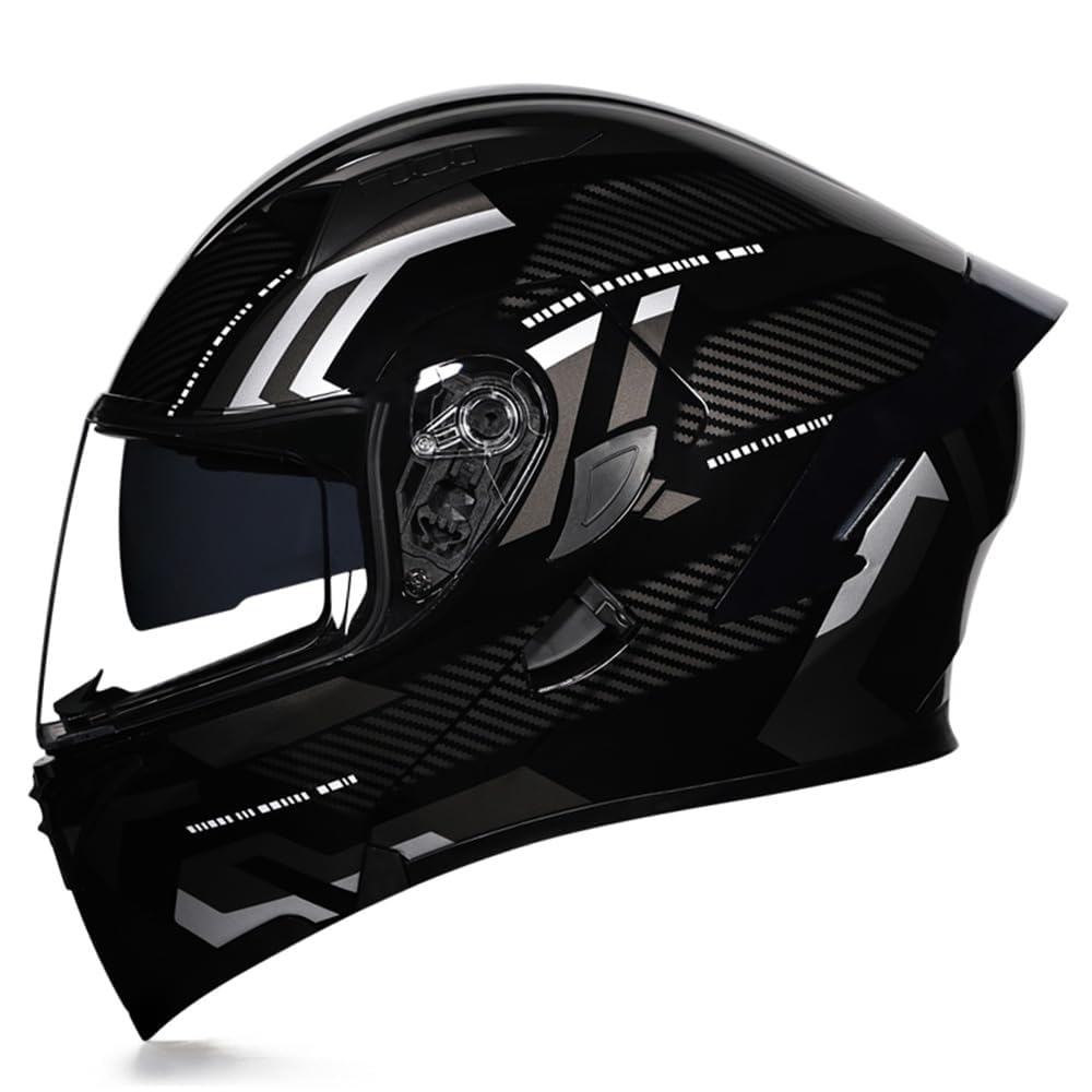 Woljay Integralhelm Klapphelm Motorrad Modularer Helm Motorrad Doppelvisier für Erwachsene Männer Frauen Moped Street Racing DOT / ECER22-05 Approved (Count Black Silver - Transparent Visor,L) von Woljay