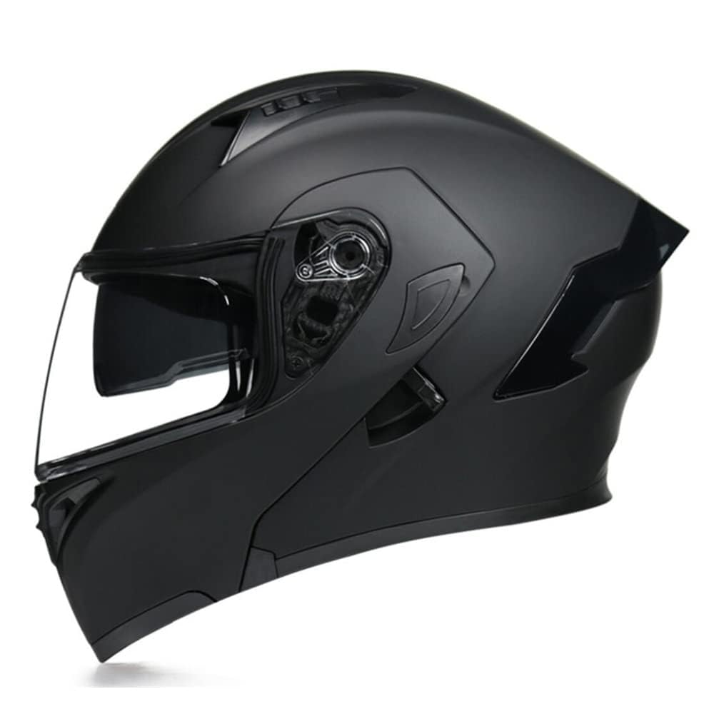 Woljay Integralhelm Klapphelm Motorrad Modularer Helm Motorrad Doppelvisier für Erwachsene Männer Frauen Moped Street Racing DOT / ECER22-05 Approved (Matte Black-Transparent Visor,L) von Woljay