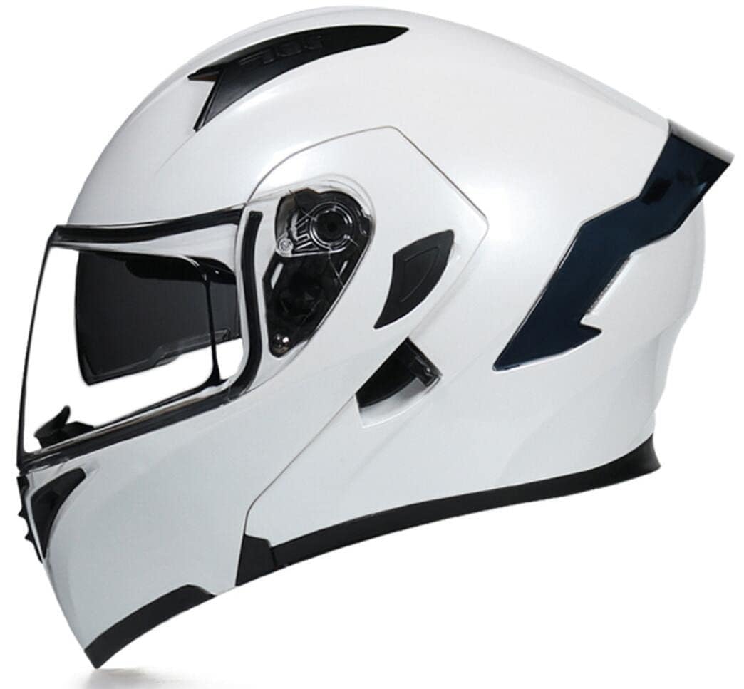 Woljay Integralhelm Klapphelm Motorrad Modularer Helm Motorrad Doppelvisier für Erwachsene Männer Frauen Moped Street Racing DOT / ECER22-05 Approved (White-Transparent Visor,XL) von Woljay