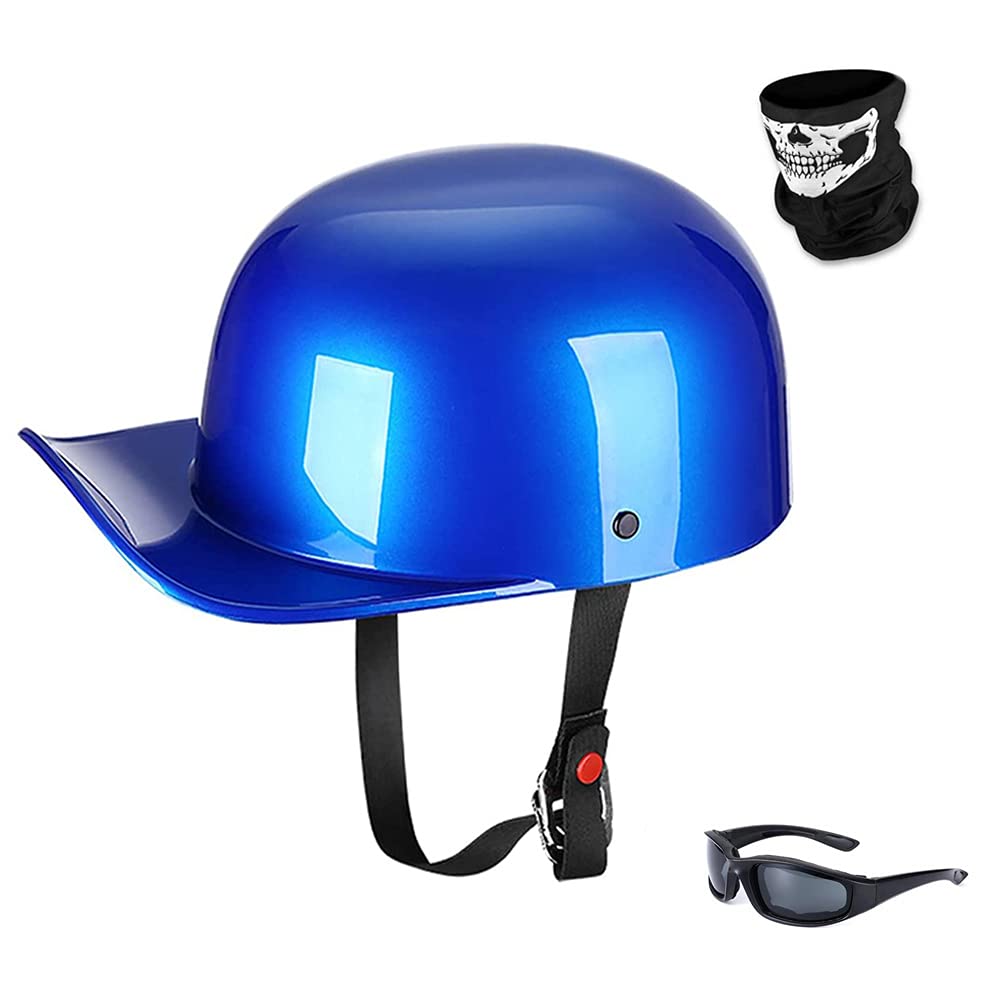 Woljay Jahrgang Jethelm Motorradhelm Retro Baseball Kappe Halbhelm Männer Frauen für Kreuzer Straße Roller Moped mit Maske Gläser - DOT Certified (Blue,XL) von Woljay