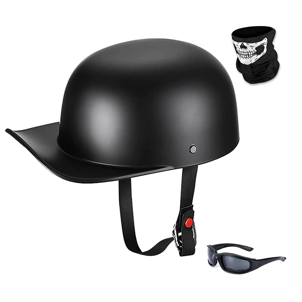 Woljay Jahrgang Jethelm Motorradhelm Retro Baseball Kappe Halbhelm Männer Frauen für Kreuzer Straße Roller Moped mit Maske Gläser - DOT Certified (Matte Black,XL) von Woljay