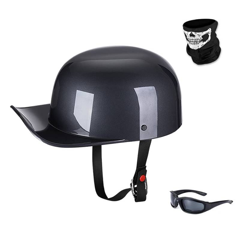 Woljay Jahrgang Jethelm Motorradhelm Retro Baseball Kappe Halbhelm Männer Frauen für Kreuzer Straße Roller Moped mit Maske Gläser - DOT Certified (Smoke,M) von Woljay