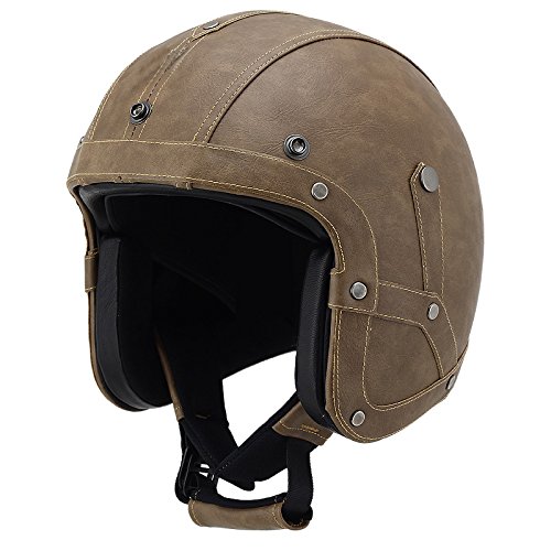 Woljay Leder Motorradbrillen Motorradhelm Motorrad Biker Cruiser Scooter Touring Helm (M, Braun) von Woljay