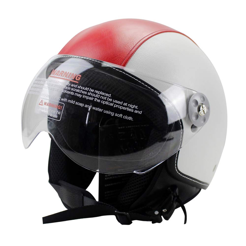 Woljay Leder Offener Helm Motorradbrillen Motorradhelm Motorrad Biker Cruiser Scooter Touring Helm (L, Rot) von Woljay