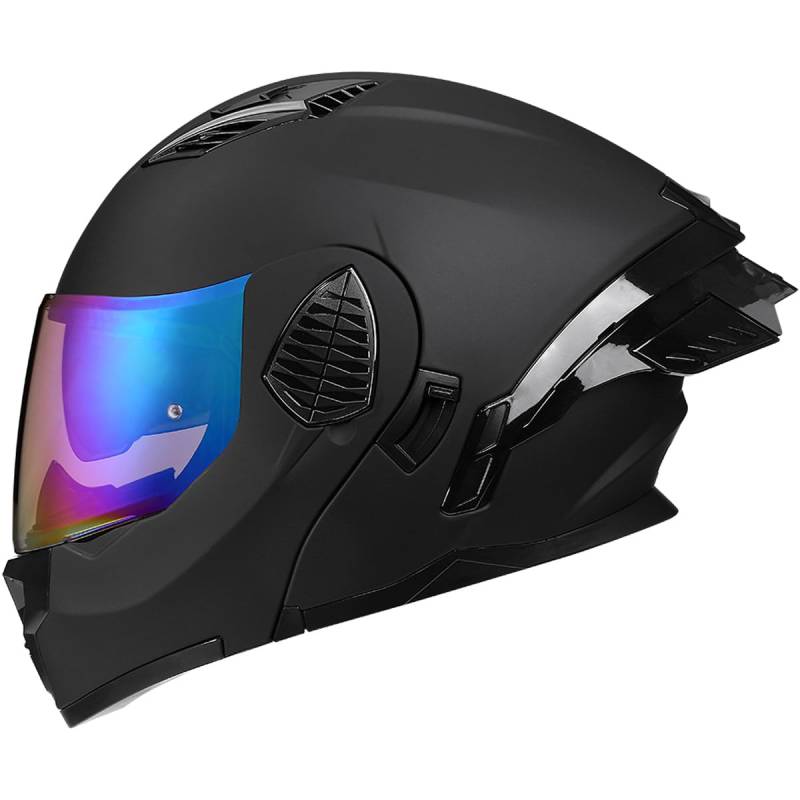 Woljay Motorrad Integral Klapphelm mit Doppelvisier integriertes Motorrad für Erwachsene Männer und Frauen Straßenrennen Moped DOT/ECE Zugelassen (Matte Black-Blue Transparent Visor,Medium) von Woljay