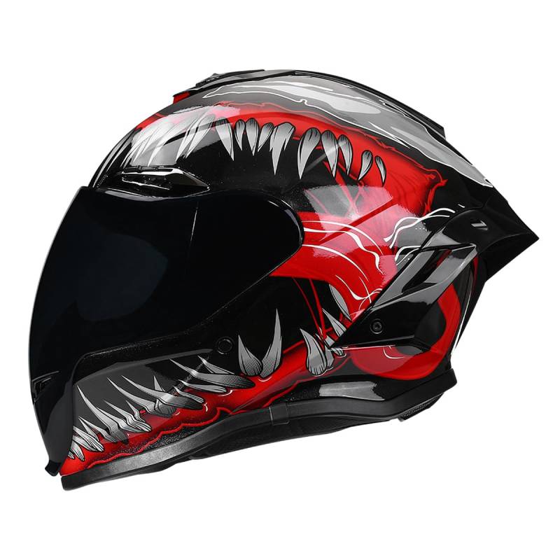 Woljay Motorradhelm Integralhelm Motorradhelme für Erwachsene Männer Frauen Rennsport Straßenmoped DOT / ECER22-05 zugelassen (Fangs Red,Large) von Woljay