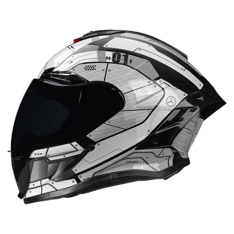 Woljay Motorradhelm Integralhelm Motorradhelme für Erwachsene Männer Frauen Rennsport Straßenmoped DOT / ECER22-05 zugelassen (Mecha Silver,Medium) von Woljay