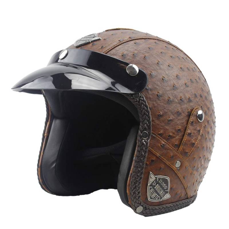 Woljay Leder Motorrad Schutzbrillen Weinlese-halbe Helme Motorrad Radfahrer Kreuzer Roller Touring Sturzhelm Tarnung (M, Braun) von Woljay