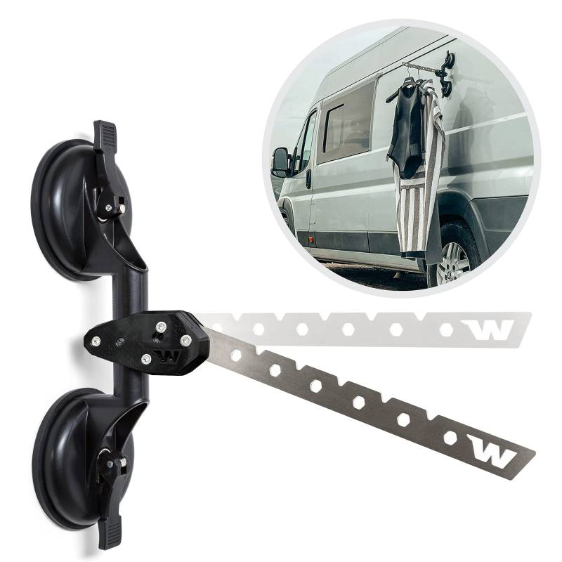 Wolkenstürmer® Kleiderhaken für Wohnmobil - platzsparender Handtuchhaken für Kastenwagen - ideal für Neoprenanzug, Handtuch, Kleidung, Campingdusche - für alle glatten Oberflächen - ohne Bohren! von Wolkenstürmer