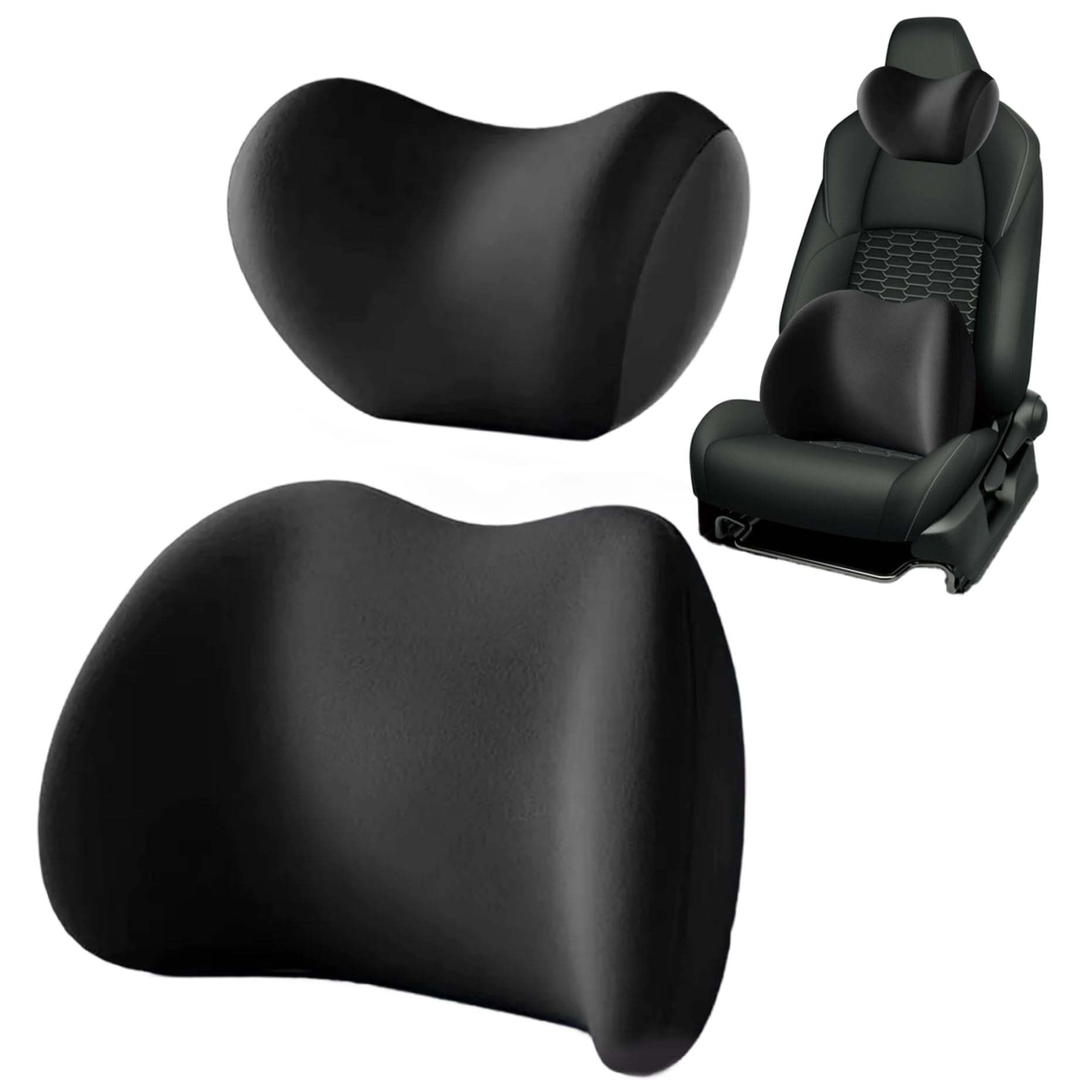 Autokissen, 2pcs Weichheit Auto Kopfstütze Kissen mit Lendenkissen, Memory Foam Ergonomic Car Hals Kissen, einstellbares Nackenkissen für Autofahrten, Ruhe, Schlaf von Womsclo