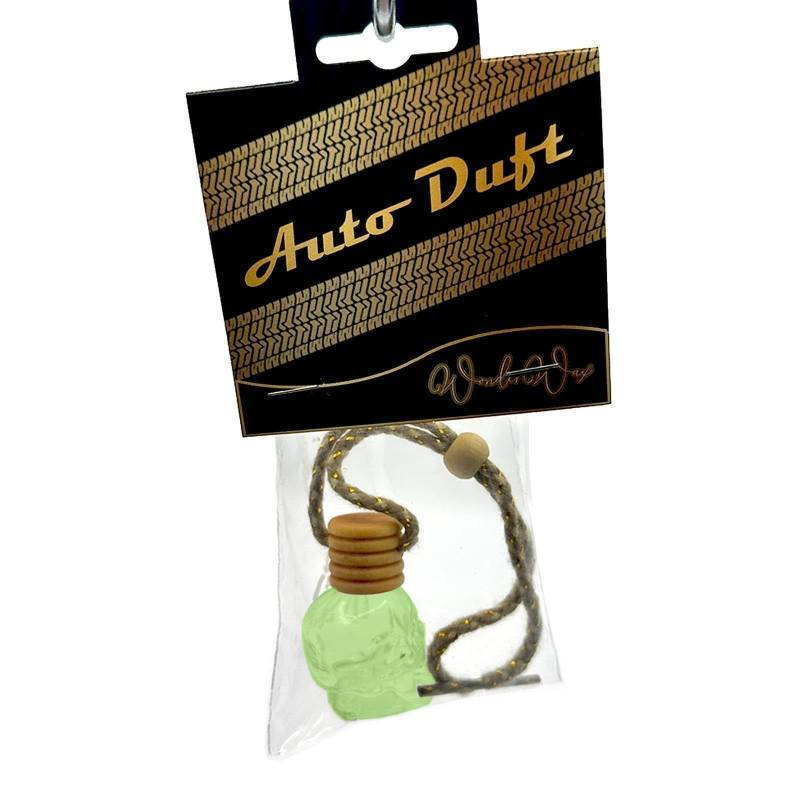 WonderWax® Auto Duft Lufterfrischer Totenkopfdesign 8 ml Grün|Casaba Melon & Santal|Innenraum Deko Parfüm Car Scent Baum Geruch Luxus Aufhänger von WonderWax