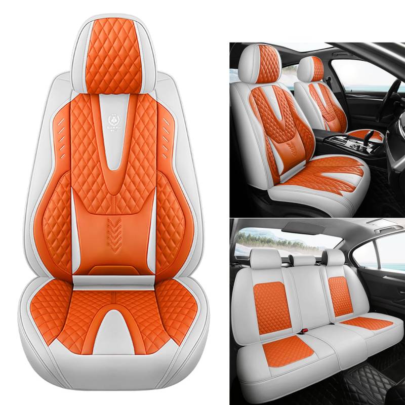 WongLi Autositzbezüge komplett Set Universal | Wasserdicht Leder Auto Sitzbezüge | Schonbezüge für Vordersitze & Rückbank | Sitzbezug Airbag Geeignet, Orange Farbe von WongLi