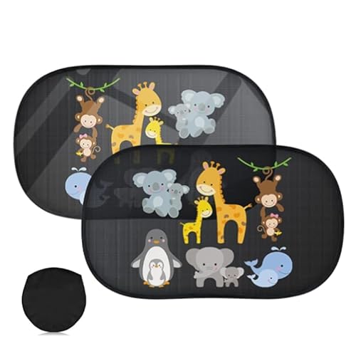 Auto Sonnenschutz Baby mit UV Schutz Sonnenschutz Auto Seitenscheibe, Sonnenschutz Auto 2 Stück 44x35 cm Saugnapf Sonnenblende Kinder Auto Fenster Sonnenschutz-kleine Tiere auf Hai-Mutter Kind Tiere von Wonjean