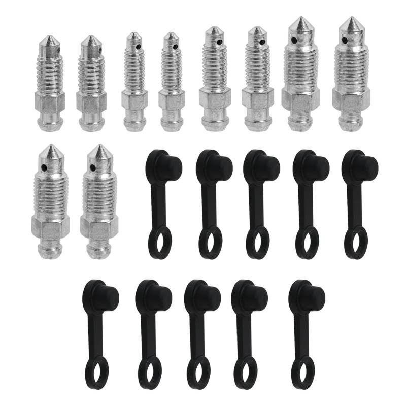 10 Stück Hohlschraube Entlüftungsschraube mit Kappe für Motorrad Hauptbremszylinder Bremssattel (M6 x 1 mm, M7 x 1 mm, M8 x 1,25 mm, M10 x 1 mm, M10 x 1,25 mm), mit Nippel Staubkappe für Motorrad Fah von Wonvify