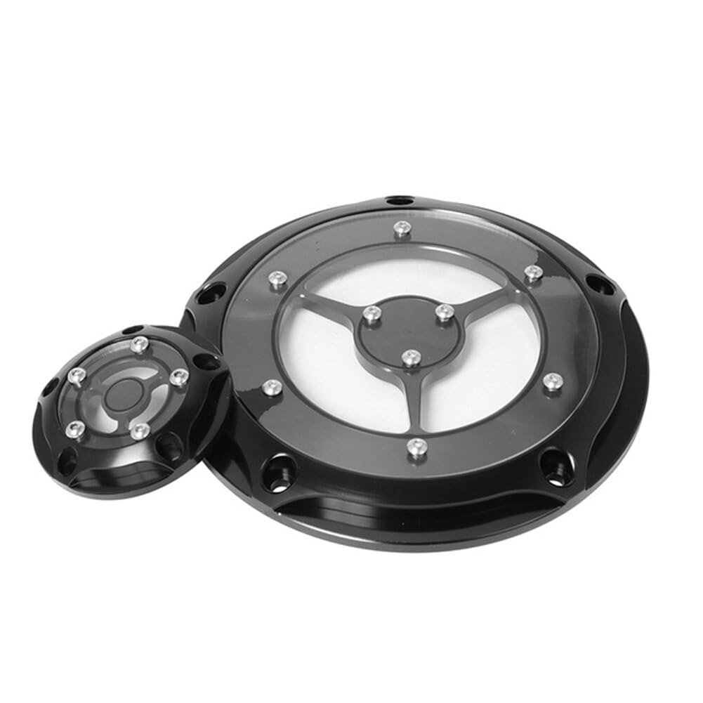 Wooauto Motorrad Timing Cover Aluminium Derby Abdeckung 5 Loch abgeschrägt Derby Cover & Timer Covers Motorschutzabdeckung Kompatibel mit FLHRCI Road King Classic FLSTF Fat Boy,Schwarz von Wooauto