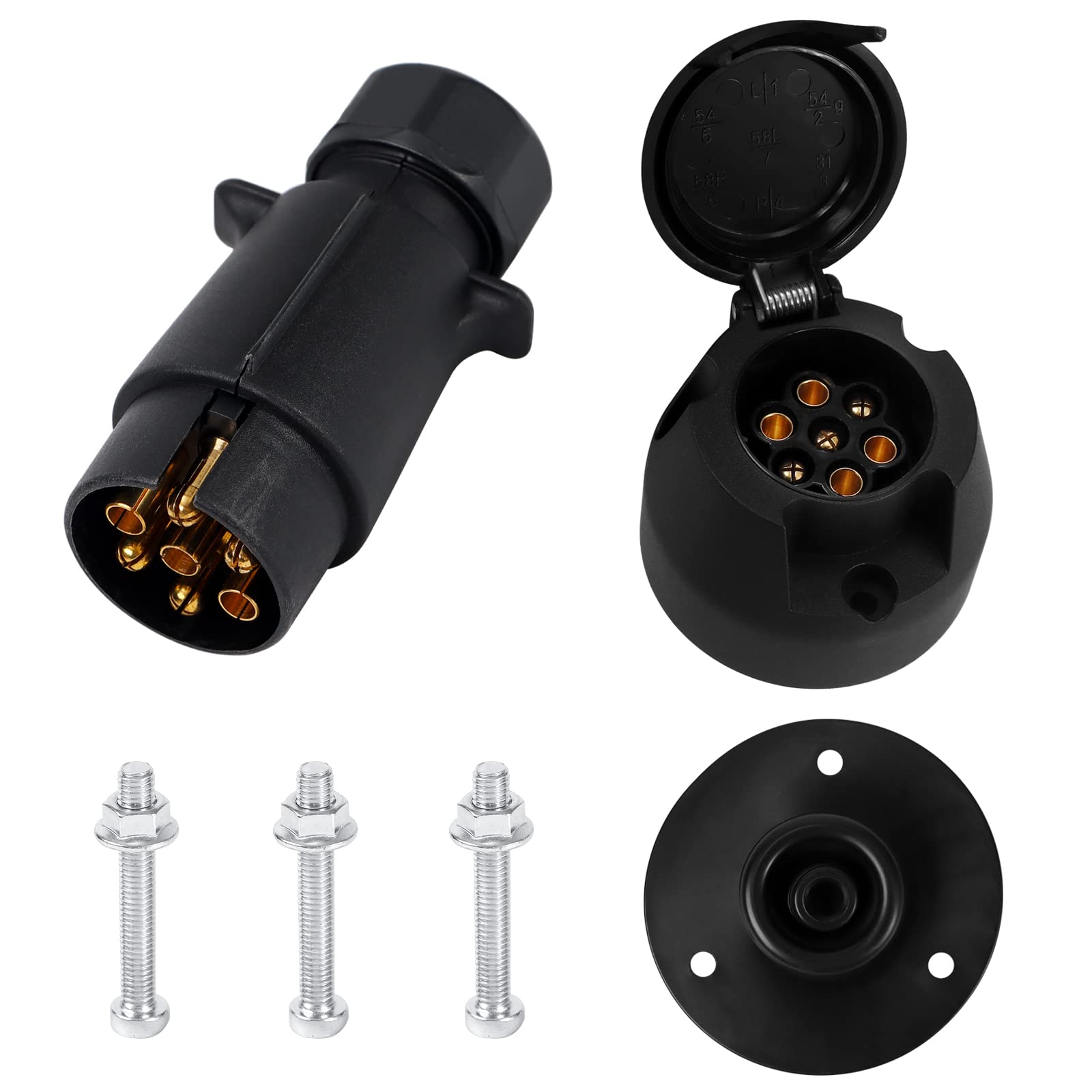 Woola 7 Polig Anhängerstecker und Steckdose Adapter, Anhänger Stecker and Steckdose 7 polig mit Gummidichtung 12V Adapter für Pkw Kfz von Woola