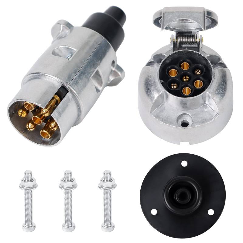 Anhänger Stecker 7 Polig und Anhänger Steckdose 7 Polig, 12V 7 Pol Anschluss Anhänger Stecker Steckdose mit Schraubenmutter Gummidichtung für Anhänger Zubehör Wohnwagen RV LKW von Woola