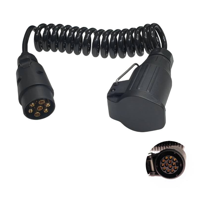 Woola 7 auf 13 Polig Anhänger Verlängerungskabel,12V Anhänger Adapter mit 1,6m Anhänger Verlängerungskabel Spiralkabel für Wohnwagen KFZ Caravan RV Traktor von Woola