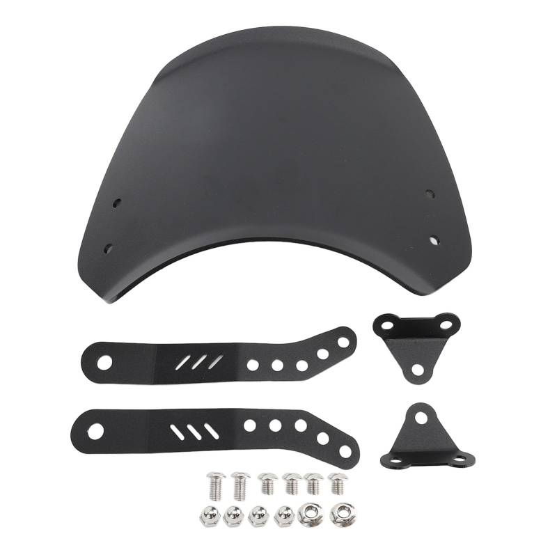 Universal-Frontwindabweiser aus Aluminium für Motorrad-Windschutzscheibe mit Halterung für runde Scheinwerfer von 6,5 bis 9,45 Zoll, Motorrad-Windschutzscheibe (black) von Woteenore