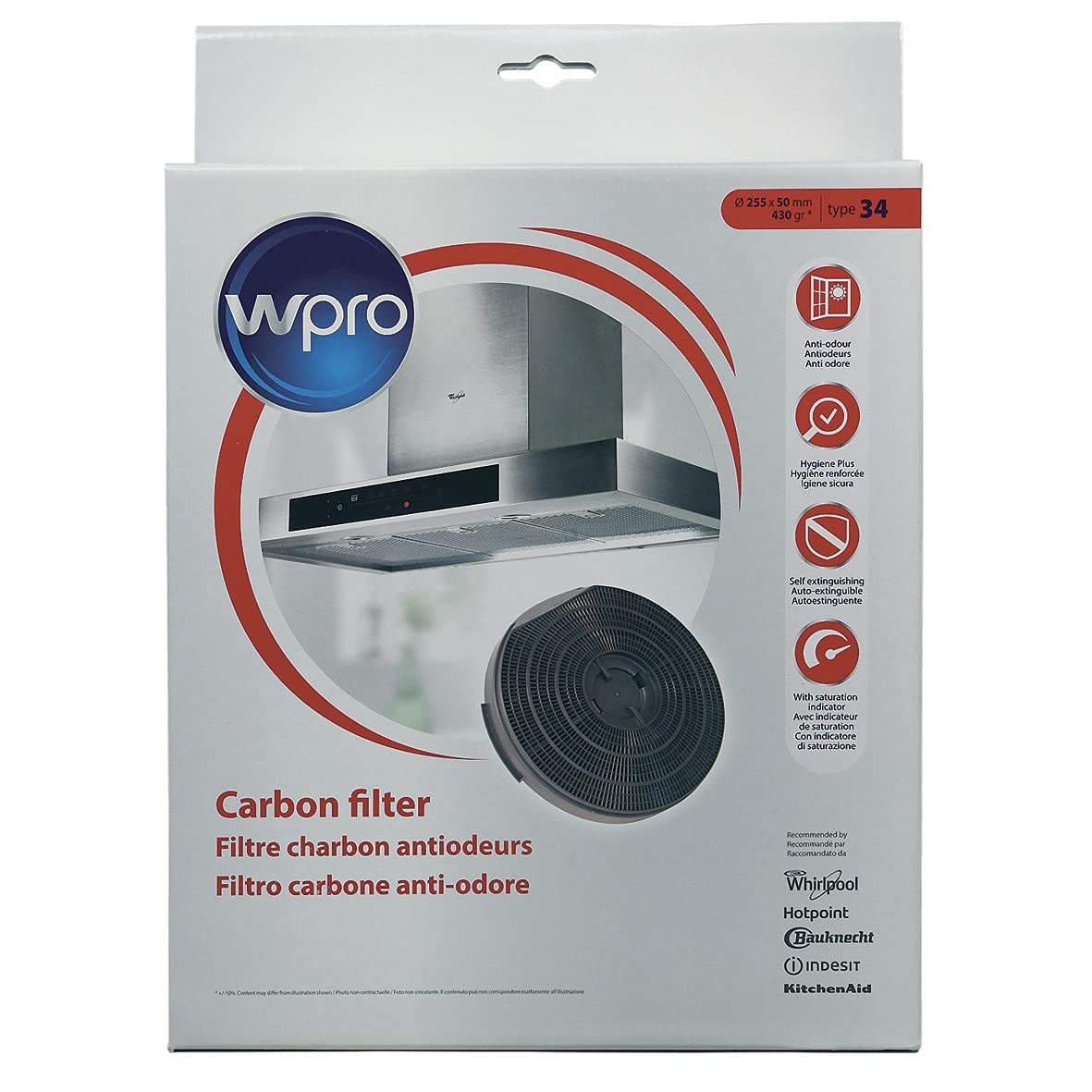 Whirlpool Bauknecht 484000008610 ORIGINAL Wpro FAC349 Typ 34 DKF13 DKF2 Kohlefilter Filter Dunstabzugshaube wie Indesit Ariston Hotpoint C00090787 Electrolux Juno 902979383 Arthur Martin Corbero Ignis von Wpro