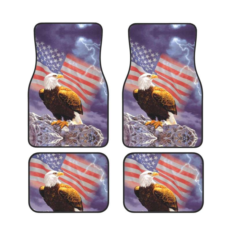 Adler mit USA-Flagge bedruckte Automatten Universal Auto Fußmatten Set von 4 Stück rutschfest wasserdicht Allwetter Automatten von Wquvmds