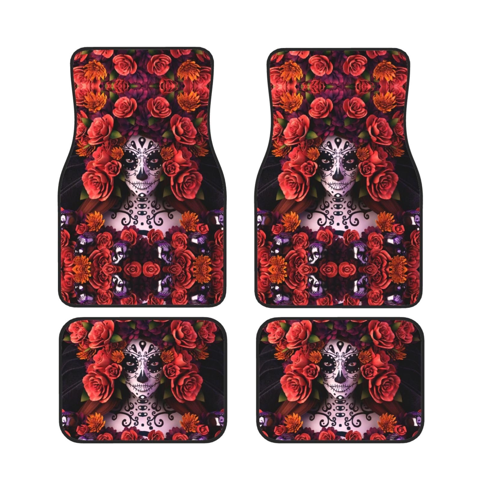 Day Of The Dead Sugar Roses Skull Printed Car Mats Universal Car Floor Mats Set Of 4Pcs Non-Slip Waterproof All Weather Automotive Floor Mats von Wquvmds