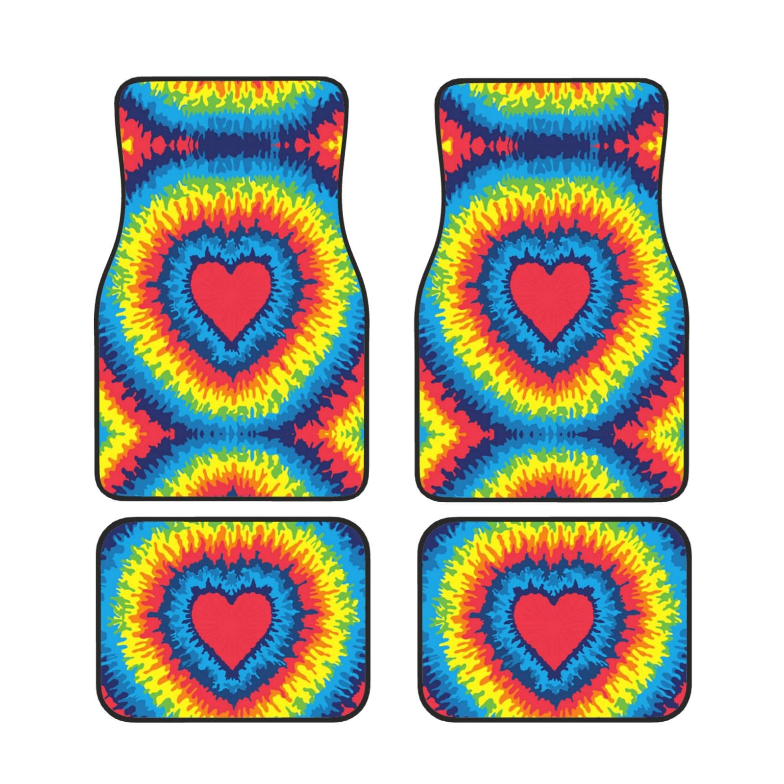 Heart Rainbow Tie-Dyed Printed Car Mats Universal Car Floor Mats Set Of 4Pcs Non-Slip Waterproof All Weather Automotive Floor Mats von Wquvmds