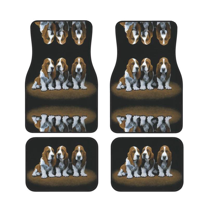 Niedliche Basset Hound Welpen bedruckte Automatten Universal Auto Fußmatten Set von 4 Stück rutschfeste wasserdichte Allwetter Automatten von Wquvmds