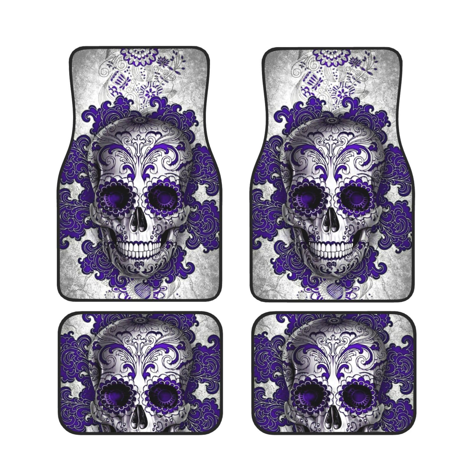 Purple Floser and Sugar Horror Skull Printed Car Mats Universal Car Floor Mats Set Of 4 Pieces Non-Slip Waterproof All Weather Automotive Floor Mats von Wquvmds