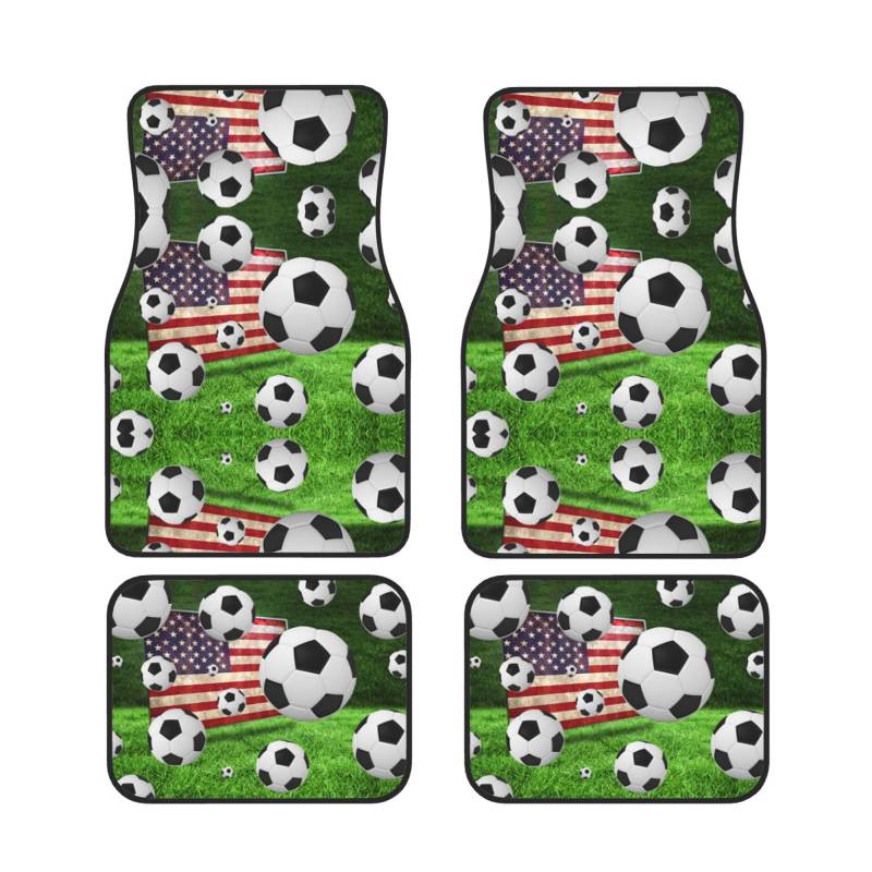 Soccer USA Amerikanische Flagge bedruckte Automatten Universal Auto Fußmatten Set mit 4 Stück rutschfest wasserdicht Allwetter Automatten von Wquvmds