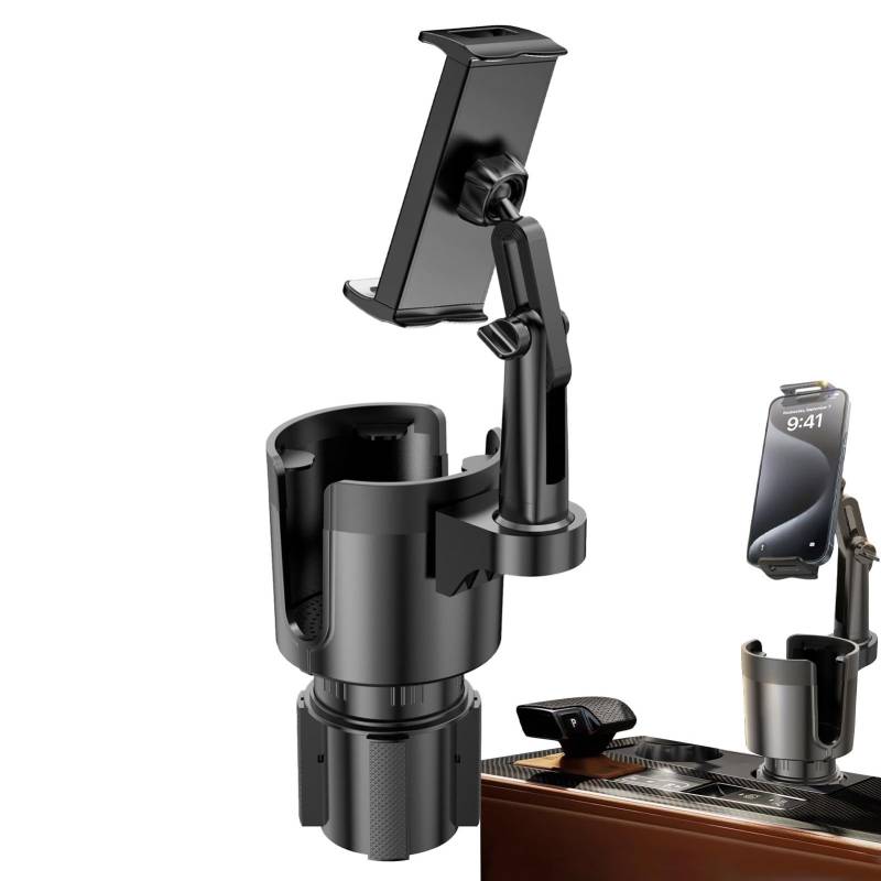 Getränkehalter 2 in 1 Große Tasse, Getränkehalter Telefonhalterung für Auto, Verstellbarer Auto Flasche Cup Stand, Langer Arm mit 360° Drehung Becherhalter Multifunktions Handyhalter, von Wrohto