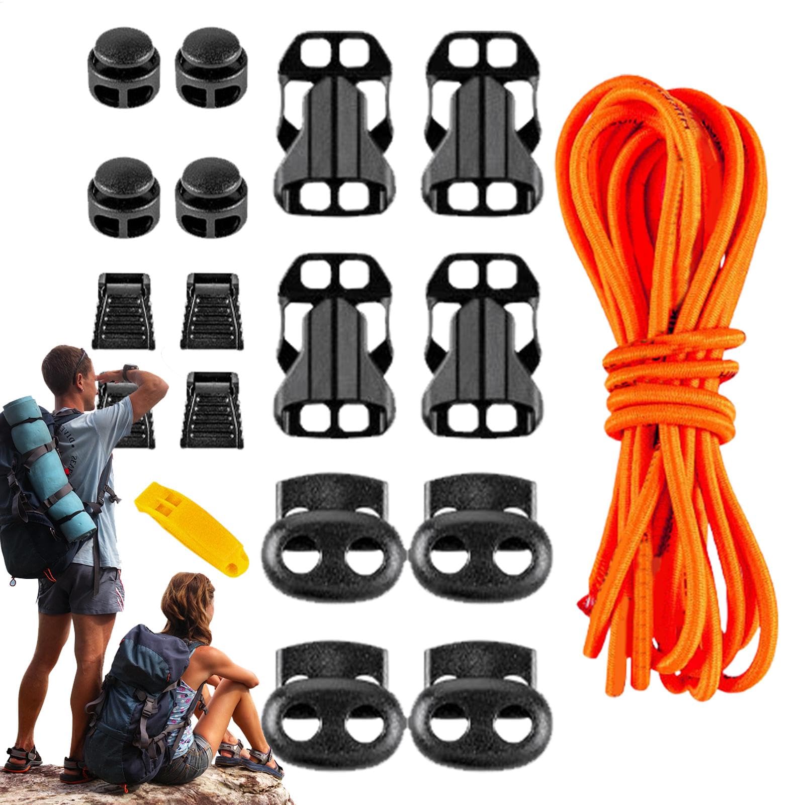 Hiking Backpack Daypack Elastic Rope with Buckle, 18-Piece Replacement Set, Increased Storage Capacity for Trekking, Outdoors, and Mountaineering, 125.98x0.12 inches von Wrohto