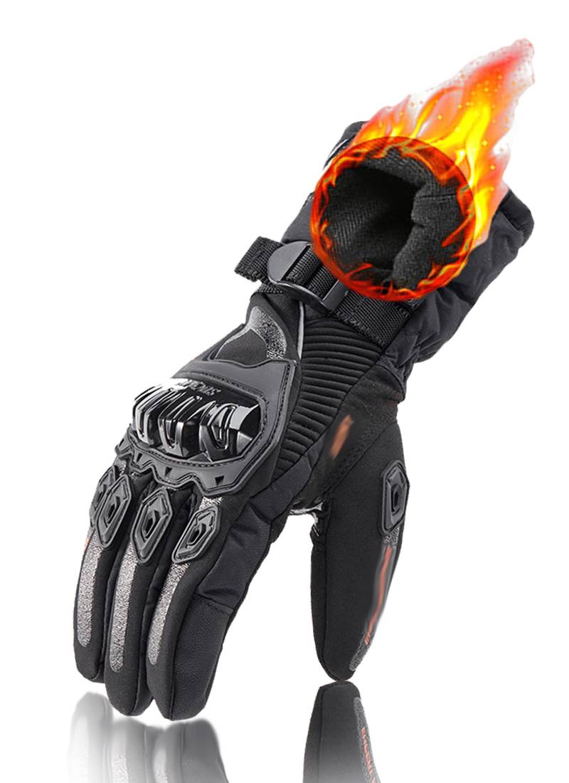 Winter-Motorradhandschuhe, Thermogrips - Die isolierten wetterfesten Motorradhandschuhe, Motorradfahren Kohlefaser-Handschuhe Touchscreen für Männer Frauen Wasserdichte Handschuhe (Schwarz,XL) von Wryhaul